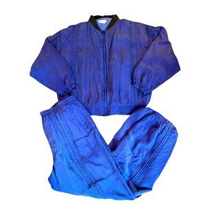 Robert Stock Vintage Silk Tracksuit Set Blue Purple Full Zip Joggers Mens Medium
